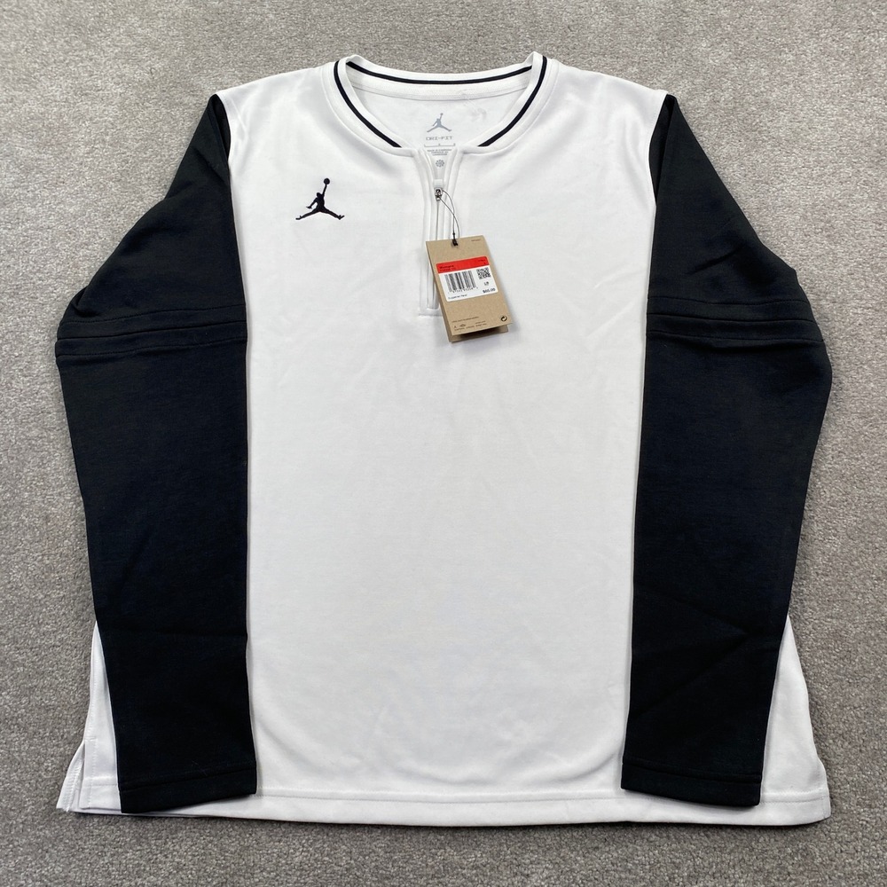 Jordan Quarter Zip Pullover Womens Large White Black Dri-FIT FN6926-100